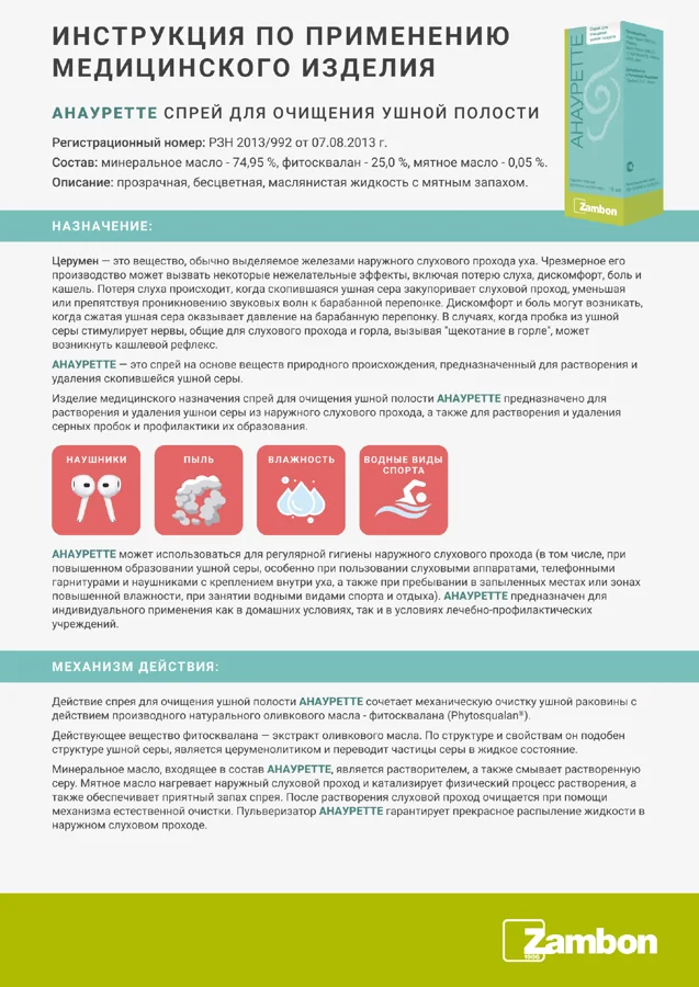 Инструкция-вкладыш «Анауретте®» — Исходный макет · сторона 1